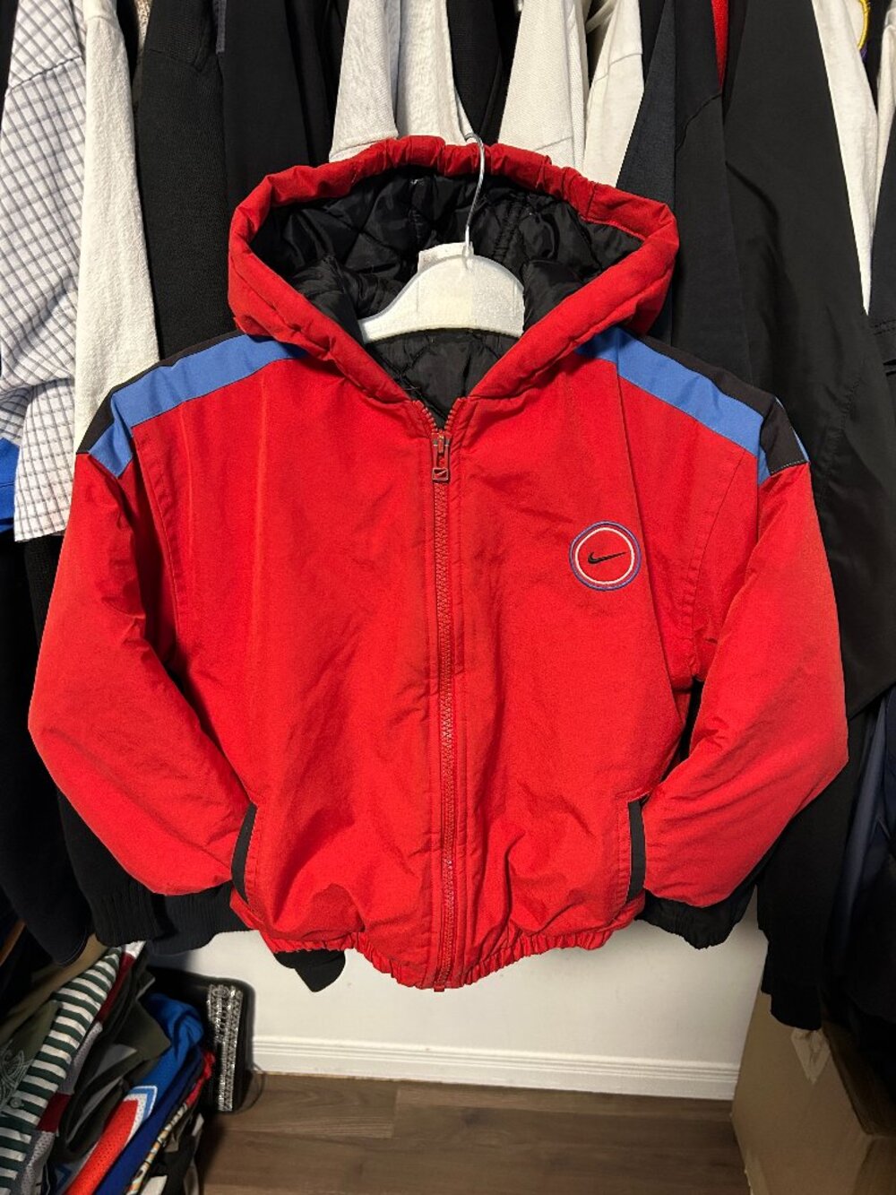Nike Vintage 90s Red and Blue Kids Puffer Jacket - Size 7